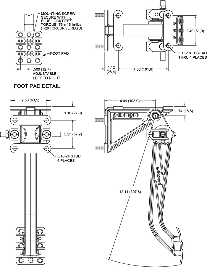 Replaces cast aluminum arm pedal 340-1287 Drawing