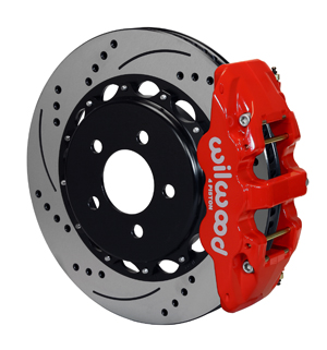 Wilwood W4A Big Brake Rear Brake Kit For OE Parking Brake - Red Powder Coat Caliper - SRP Drilled & Slotted Rotor