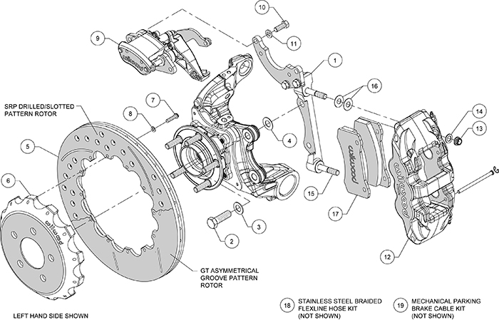 AERO4-MC4 Big Brake Rear Parking Brake Kit Assembly Schematic