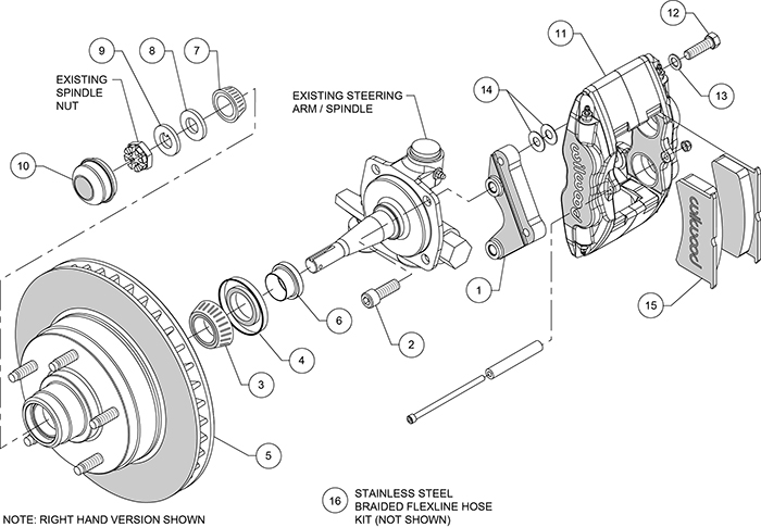Classic Series Forged Superlite 4 Front Brake Kit Assembly Schematic
