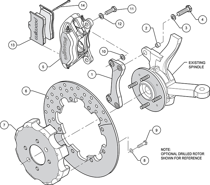 Forged Dynalite Front Drag Brake Kit (Hat) Assembly Schematic