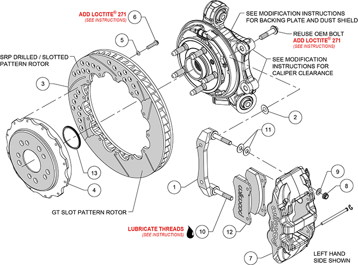 AERO4 Big Brake Rear Brake Kit For OE Parking Brake Assembly Schematic