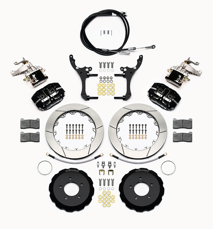 Wilwood Dynapro Radial-MC4 Rear Parking Brake Kit Parts Laid Out - Black Powder Coat Caliper