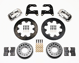 Wilwood Forged Dynalite Rear Drag Brake Kit Parts Laid Out - Polish Caliper - Plain Face Rotor