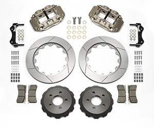 Wilwood Forged Superlite 4R Big Brake Rear Brake Kit (Race) Parts Laid Out - Nickel Plate Caliper - GT Slotted Rotor