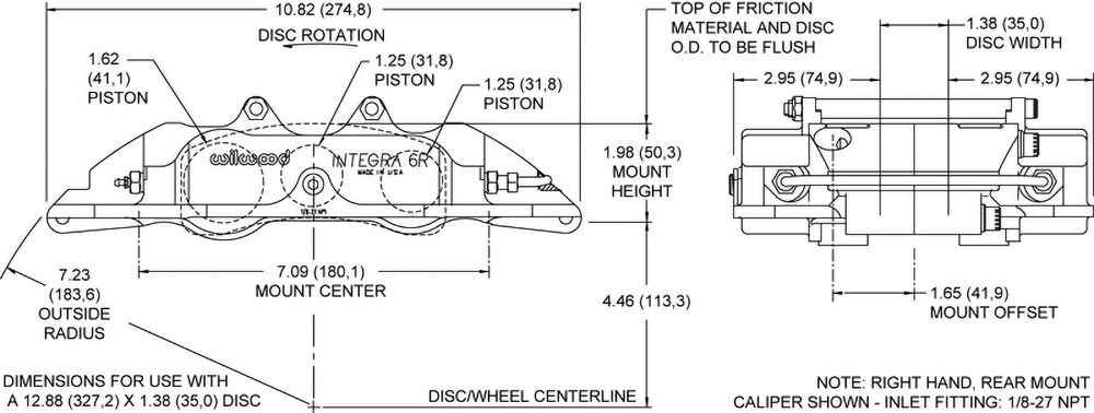 Dimensions for the Integra 6R Radial Mount
