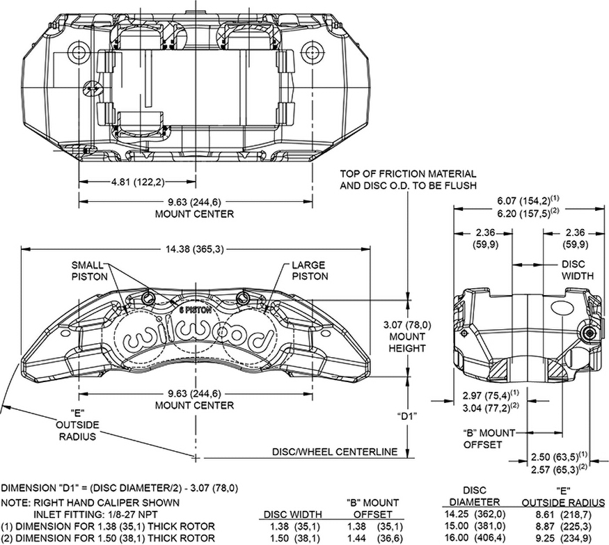 TX6R Forged Radial Mount Caliper Drawing