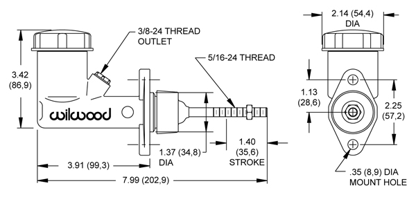 Integral Reservoir Compact Master Cylinder Drawing