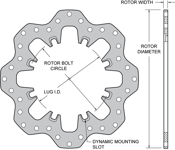 Drilled Steel Scalloped Dynamic Mount Rotor Drawing