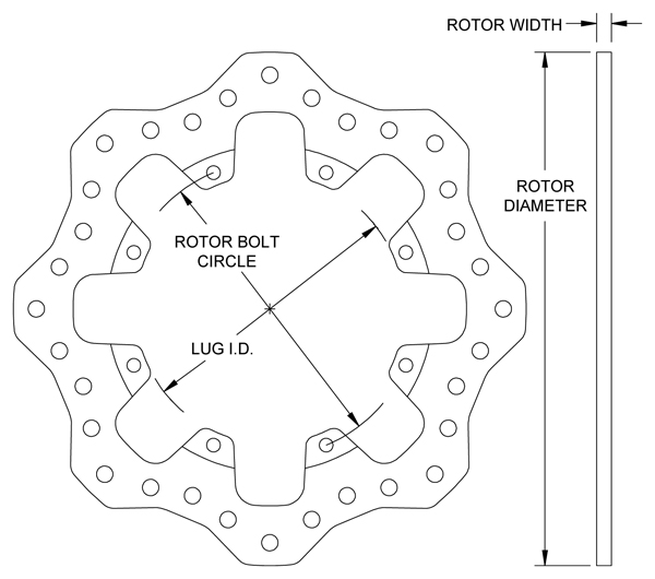 Drilled Steel Scalloped Rotor Dimension Diagram