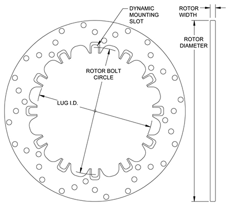 Drilled Steel Dynamic Mount Rotor Dimension Diagram
