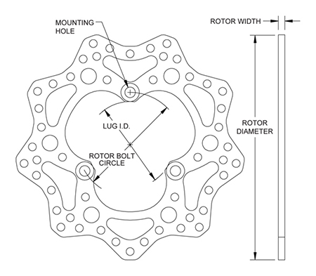 Drilled Steel Scalloped Rotor Dimension Diagram