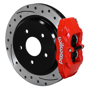 Wilwood DPC56 Rear Replacement Caliper and Rotor Kit - Red Powder Coat Caliper - SRP Dimpled & Slotted Rotor