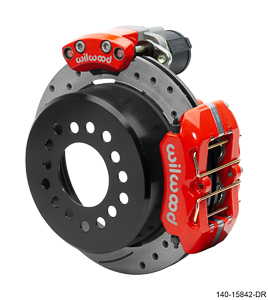 Wilwood Forged Dynapro Low-Profile Rear Electronic Parking Brake Kit - Red Powder Coat Caliper - SRP Drilled & Slotted Rotor