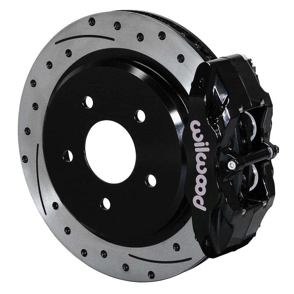 Wilwood DPC56 Rear Replacement Caliper and Rotor Kit - Black Powder Coat Caliper - SRP Dimpled & Slotted Rotor