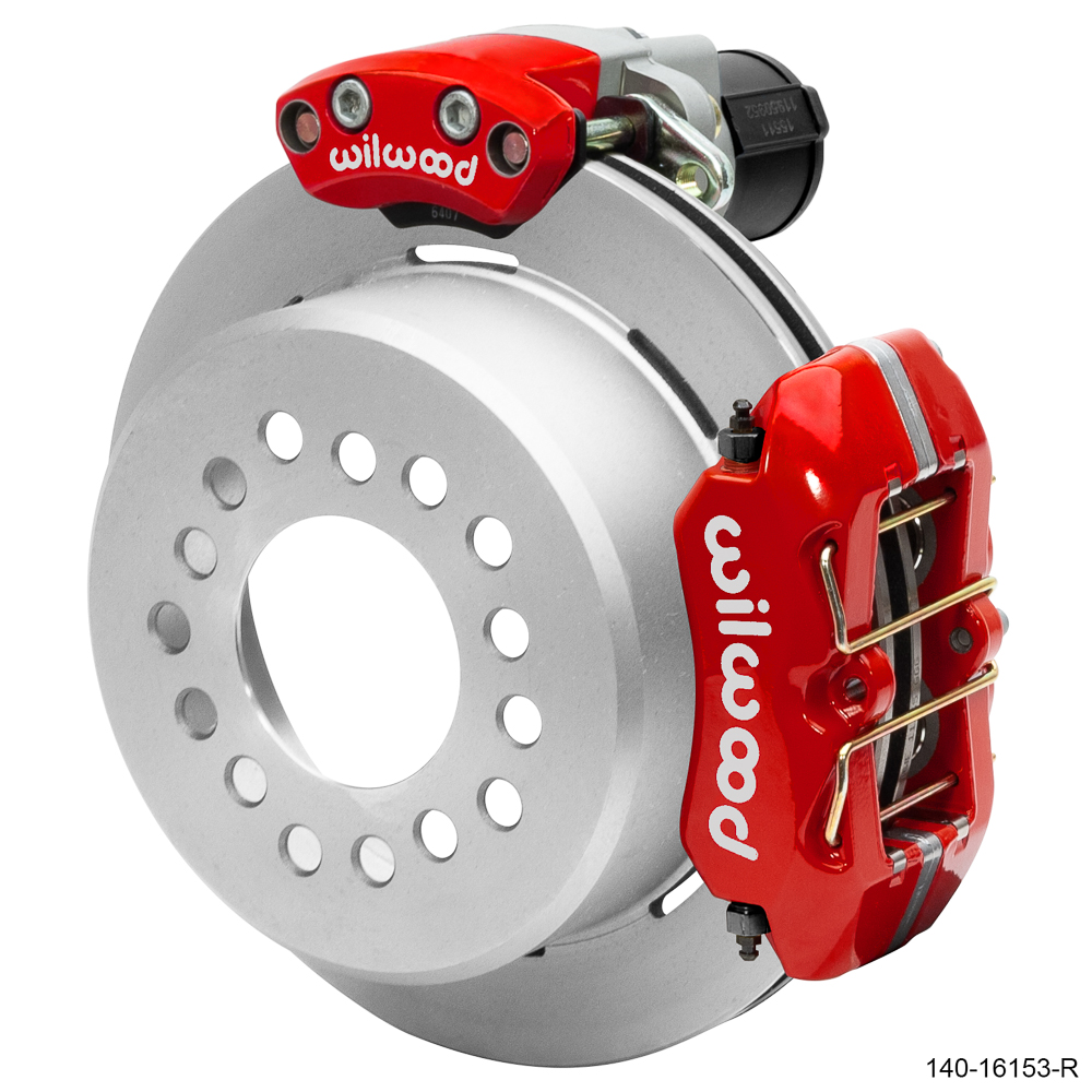 Wilwood Forged Dynapro Low-Profile Rear Electronic Parking Brake Kit - Red Powder Coat Caliper - Plain Face Rotor