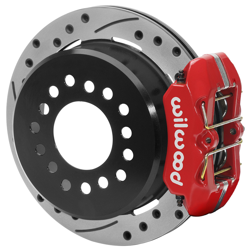 Wilwood Forged Dynapro Low-Profile Rear Parking Brake Kit - Red Powder Coat Caliper - SRP Drilled & Slotted Rotor