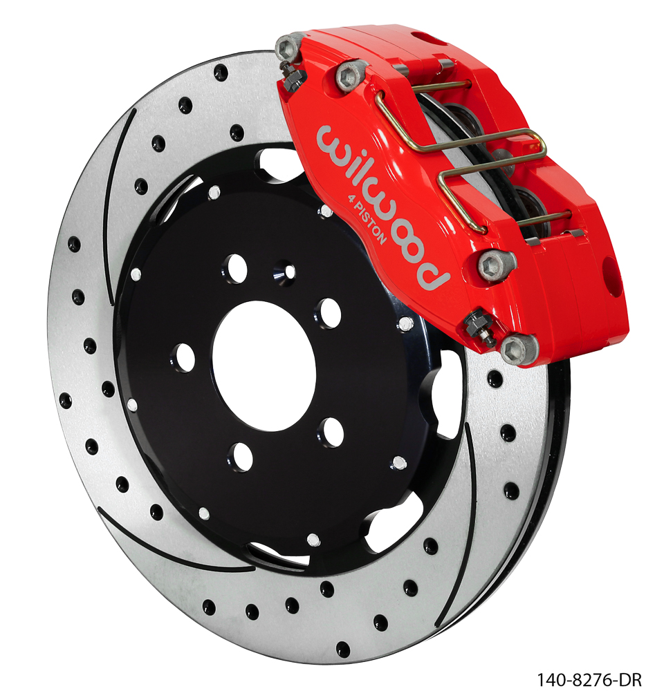Wilwood Dynapro Radial Big Brake Front Brake Kit (Hat) - Red Powder Coat Caliper - SRP Drilled & Slotted Rotor