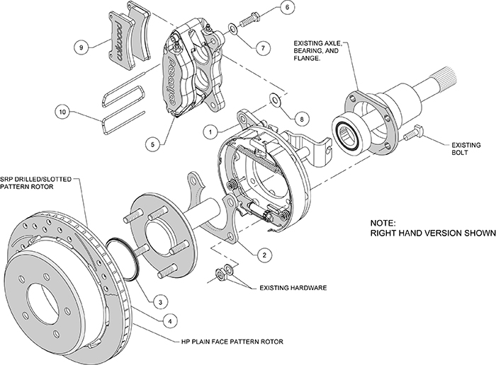 Dynapro Lug Mount Rear Parking Brake Kit Assembly Schematic
