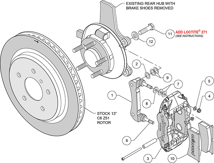 Forged Narrow Superlite 4R Caliper and Bracket Upgrade Kit for Corvette C5-C6 Assembly Schematic