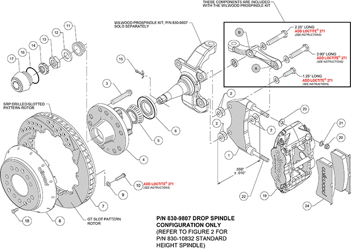 Forged Narrow Superlite 6R Big Brake Front Brake Kit (5 x 5 Hub) Assembly Schematic