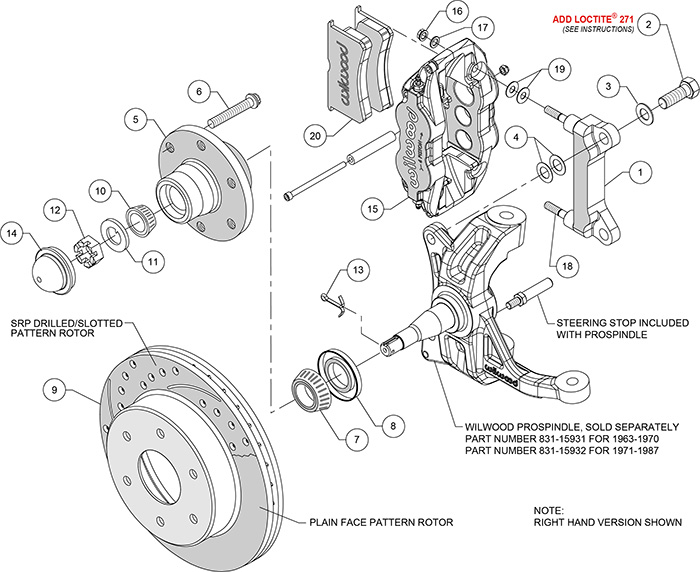 Forged Narrow Superlite 6R Big Brake Front Brake Kit (6 x 5.50 Hub and Rotor) Assembly Schematic