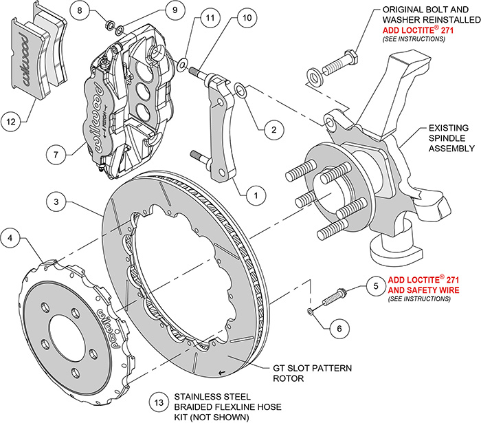 Forged Narrow Superlite 6R Big Brake Front Brake Kit (Race) Assembly Schematic