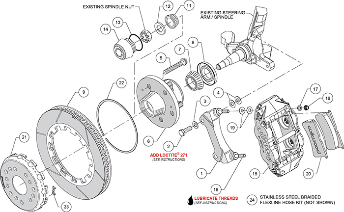 Forged Superlite 4R Big Brake Lug Drive Front Brake Kit (Race) Assembly Schematic