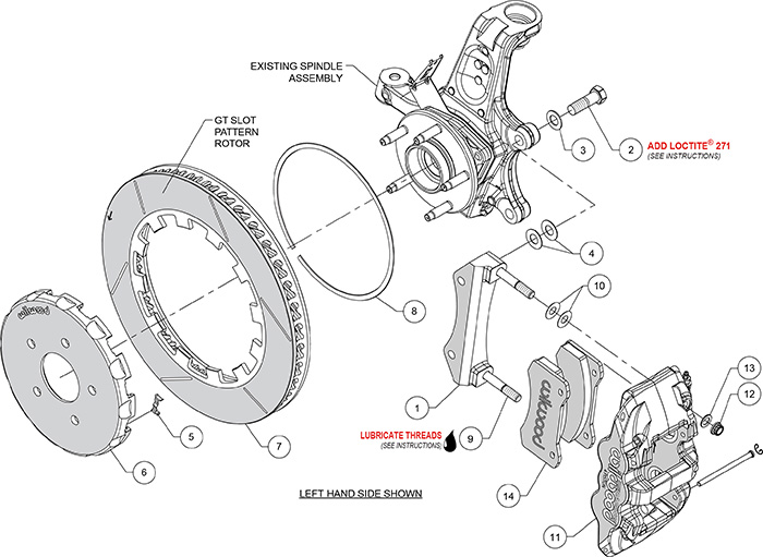 AERO4 Big Brake Lug Drive Front Brake Kit (Race) Assembly Schematic