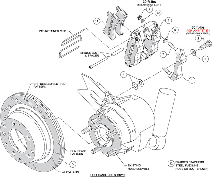 Narrow Dynapro-P Radial Rear Caliper and Bracket Kit Assembly Schematic