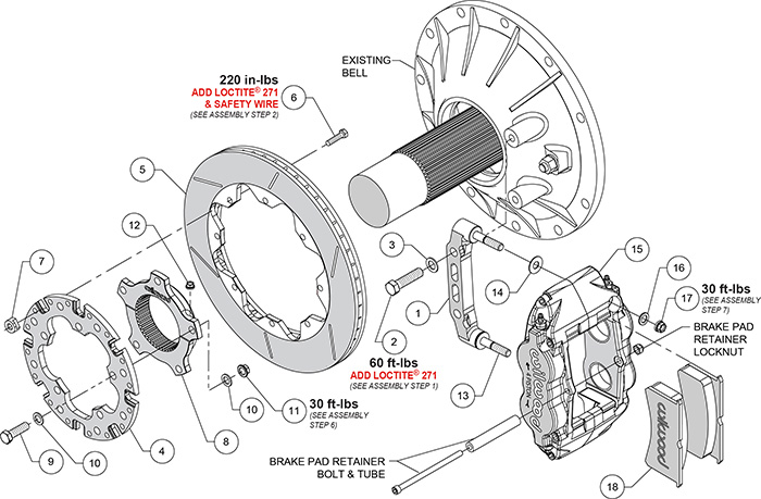 Forged Superlite 4 Radial Sprint Inboard Rear Brake Kit Assembly Schematic