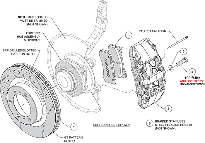 AERO6-DM Direct-Mount Truck Front Brake Kit Assembly Schematic