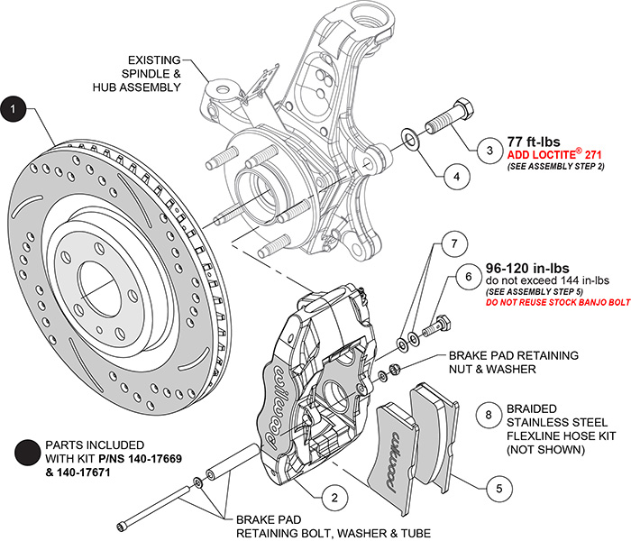 SLC56 Front Replacement Caliper and Rotor Kit Assembly Schematic