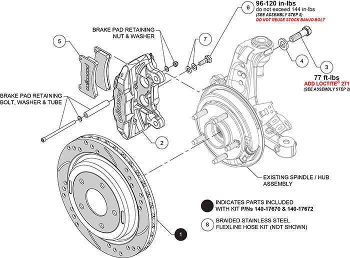 DPC56 Rear Replacement Caliper and Rotor Kit Assembly Schematic