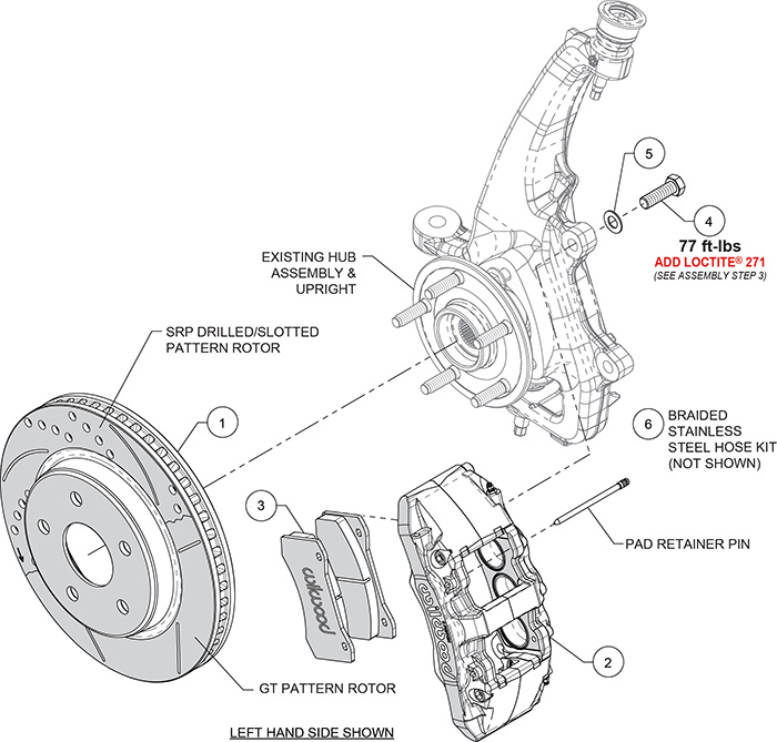 AERO6-DM Direct-Mount Truck Front Brake Kit Assembly Schematic