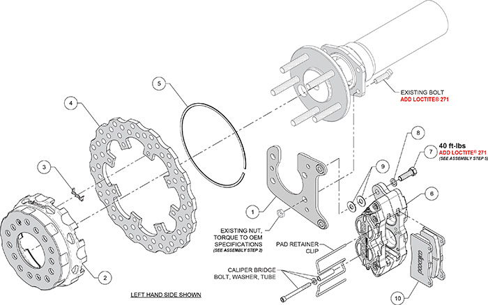 XRD SA Scalloped Lug Drive Dynamic Rear Drag Brake Kit Assembly Schematic