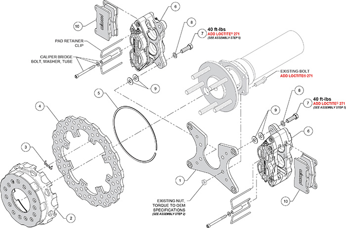 XRD Dual SA Scalloped Lug Drive Dynamic Rear Drag Brake Kit Assembly Schematic
