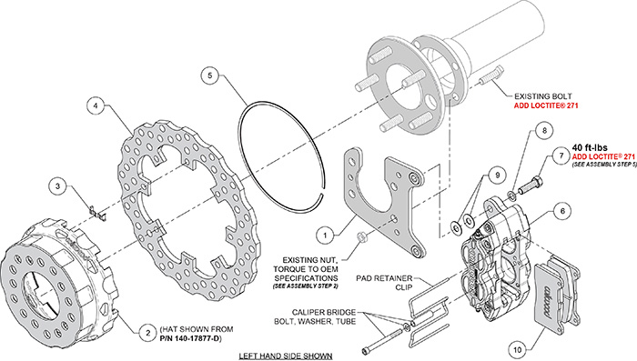 XRD SA Scalloped Lug Drive Dynamic Rear Drag Brake Kit Assembly Schematic
