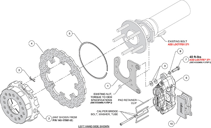 XRD SA Scalloped Lug Drive Dynamic Rear Drag Brake Kit Assembly Schematic
