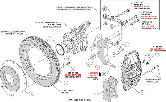 AERO6 Big Brake Front Brake Kit Assembly Schematic