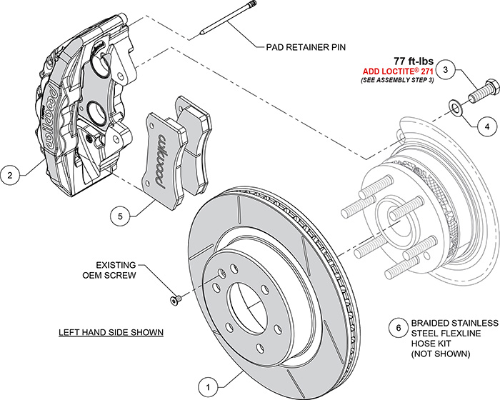 AERO4-DM Direct-Mount Truck Rear Brake Kit Assembly Schematic