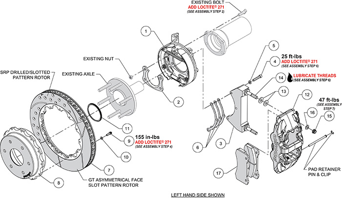 AERO4 Big Brake Rear Parking Brake Kit Assembly Schematic