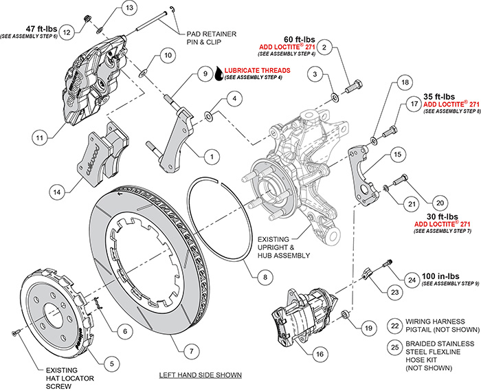 AERO4 Big Brake Rear Lug Drive  Electronic Parking Brake Kit (Race) Assembly Schematic
