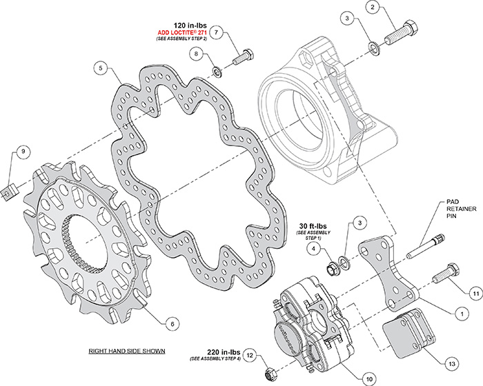 GP200 Sprint Right Rear Brake Kit Assembly Schematic
