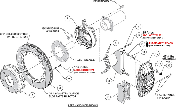 AERO4 Big Brake Rear Parking Brake Kit Assembly Schematic