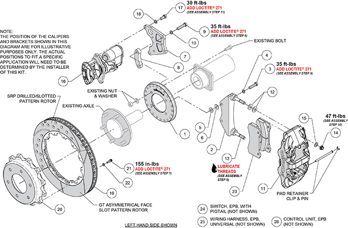 AERO4 Big Brake Rear Electronic Parking Brake Kit Assembly Schematic