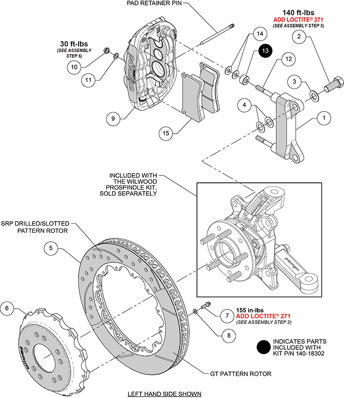 Forged XRS6R Big Brake Front Brake Kit (Hat) Assembly Schematic