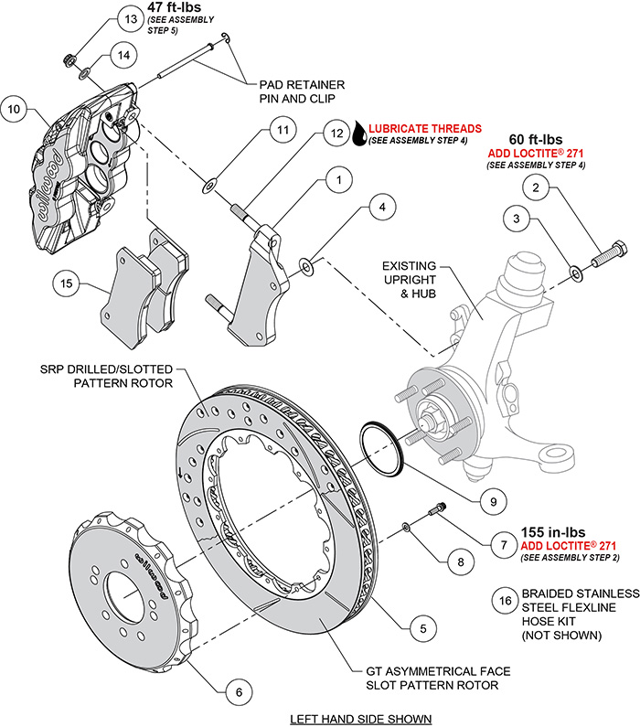 AERO6 Big Brake Front Brake Kit Assembly Schematic