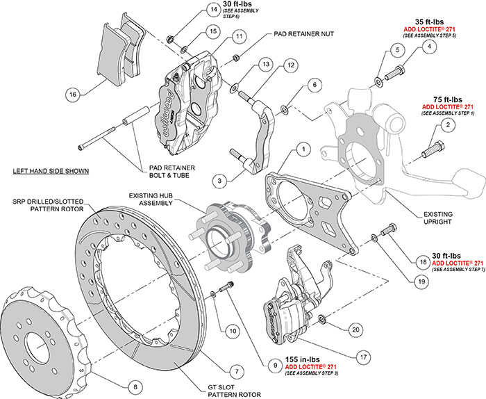 Forged Narrow Superlite 4R-MC4 Big Brake Rear Parking Brake Kit Assembly Schematic
