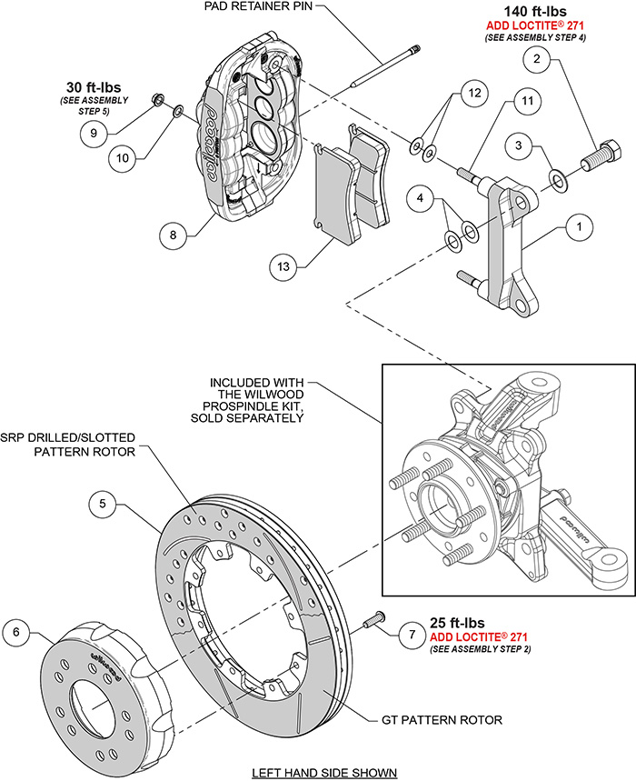 Forged XRS6R Big Brake Front Brake Kit (Hat) Assembly Schematic